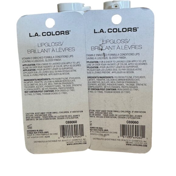 LA Colors Moisturizing Lip Gloss Finish Shimmer Glazed C69060 2 Pack - Picture 2 of 2